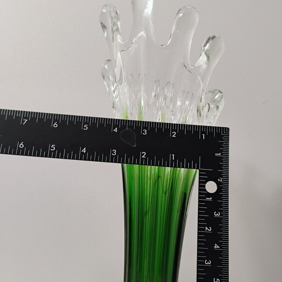 Mid Century Modern Green Art Glass Vase Vintage Stretch Swung Murano Style 17" - Picture 7 of 16